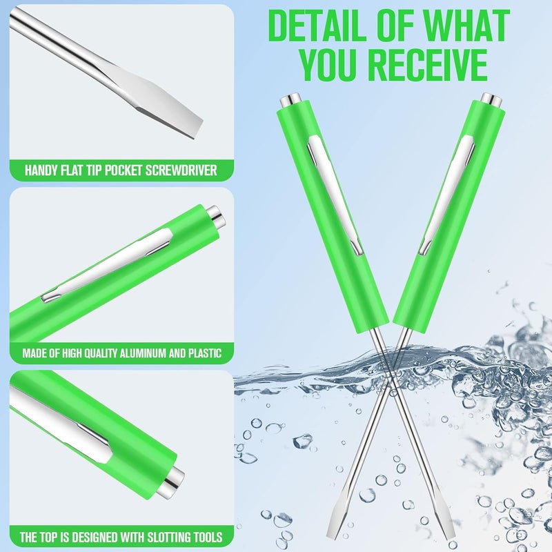 Minatee 30 Pcs Pocket Screwdriver Mini Tops and Pocket Clips Magnetic Slotted Screwdriver with Magnet Small Slotted Screw Driver for Mechanical Electrician Technician Repair Tool(Green) - Image 3